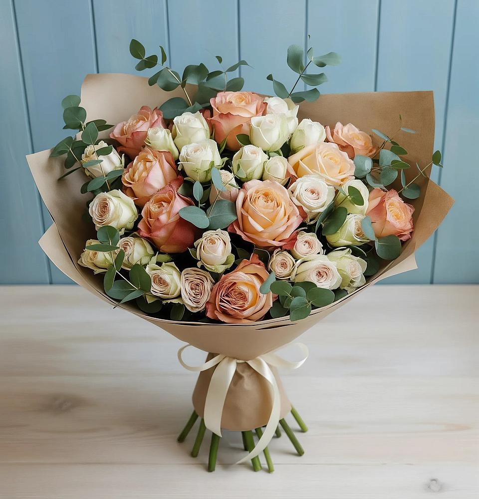 Букет цветов из: Альстромерии и Розы в Плюссе