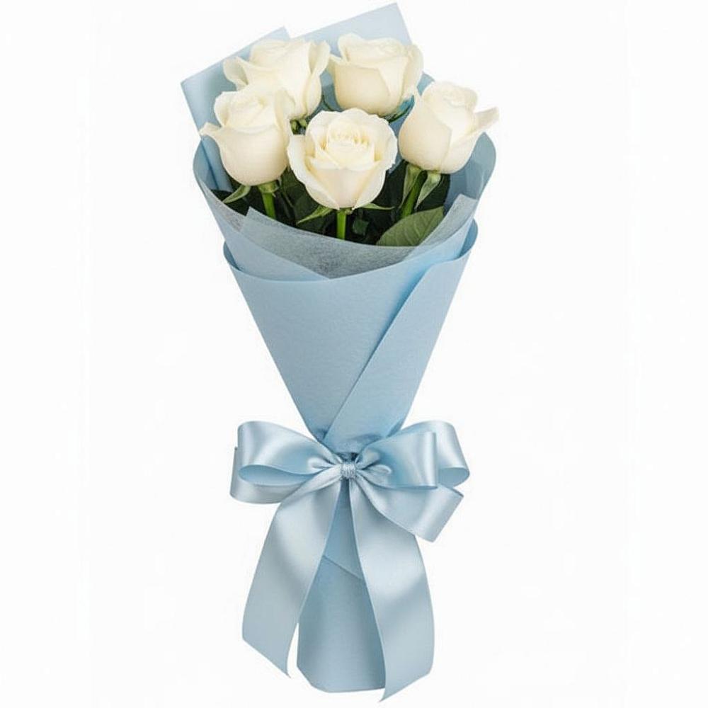 Букет 5 Белых роз Проуд в Плюссе