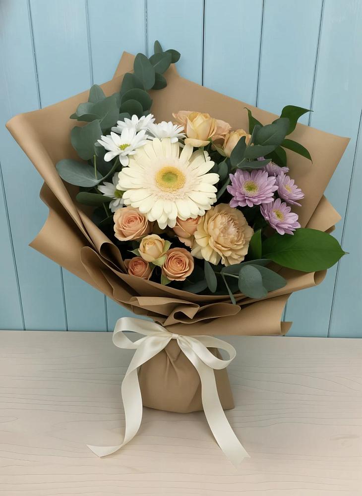 Букет цветов из: Герберы и Хризантемы в Плюссе