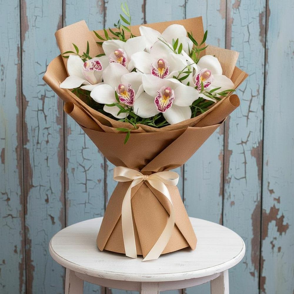Букет цветов из: Орхидеи и Розы в Плюссе