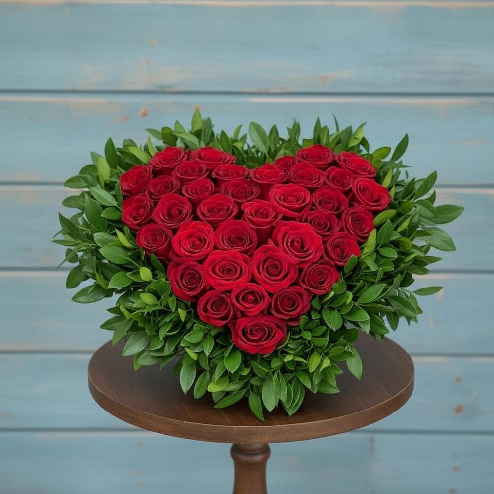 Цветочная композиция из Розы в виде сердца в Плюссе