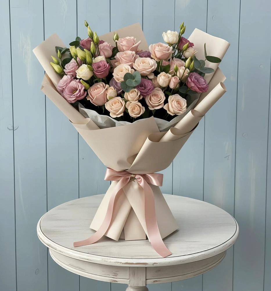 Букет цветов из: Розы и Лизиантусы в Плюссе