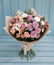 Букет цветов из:  Хризантемы, Розы и Альстромерии #REPLACE_PRED# Плюссе