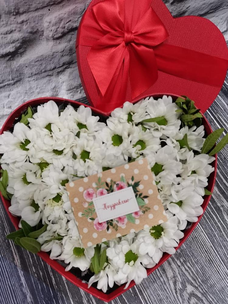 Цветочная композиция из Хризантемы в виде сердца в Плюссе